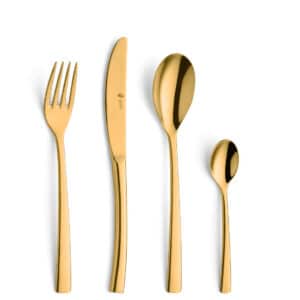 Swing PVD Gold poliert Besteckset 4-teilig Erwachsen Paul Wirths goldenes Besteck mit Gravur
