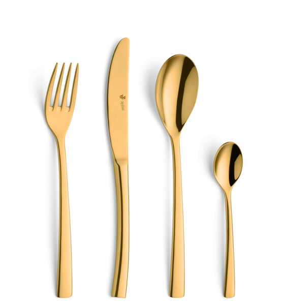Swing PVD Gold poliert Besteckset 4-teilig Erwachsen Paul Wirths goldenes Besteck mit Gravur