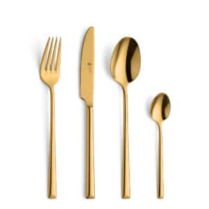Vivendi PVD Gold poliert Besteckset 4-teilig erwachsen Paul Wirths Besteck Gold mit Gravur