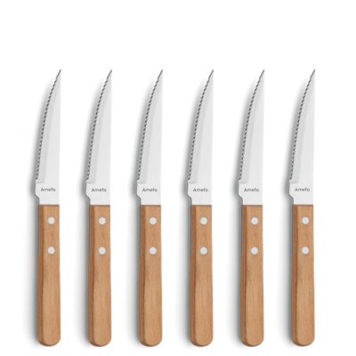 Graviertes Steakmesser Set 6-teilig Holz PIZZA Amefa