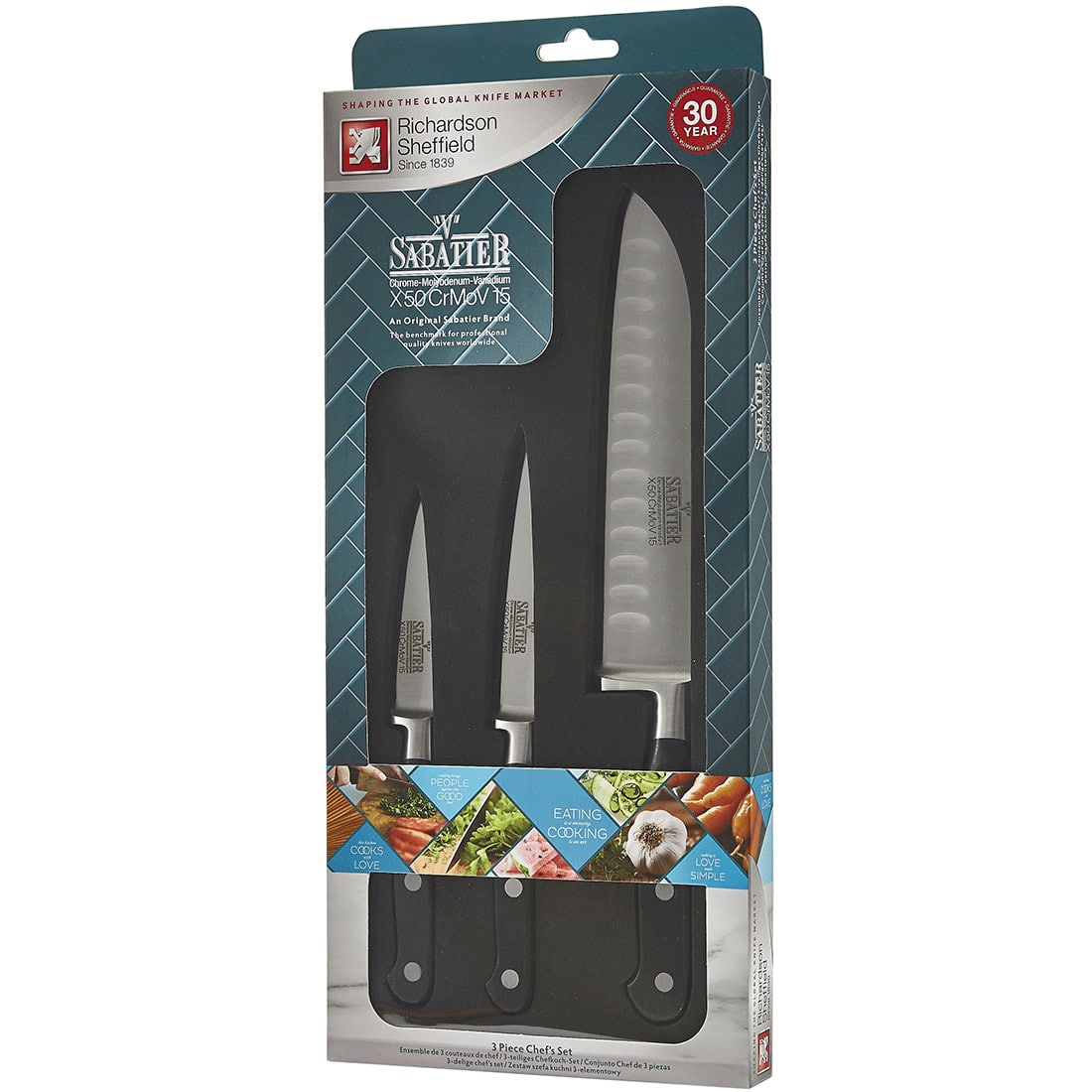 V SABATIER graviertes Küchenmesser Set 3-teilig Richardson Sheffield graviertes Messerset Verpackung